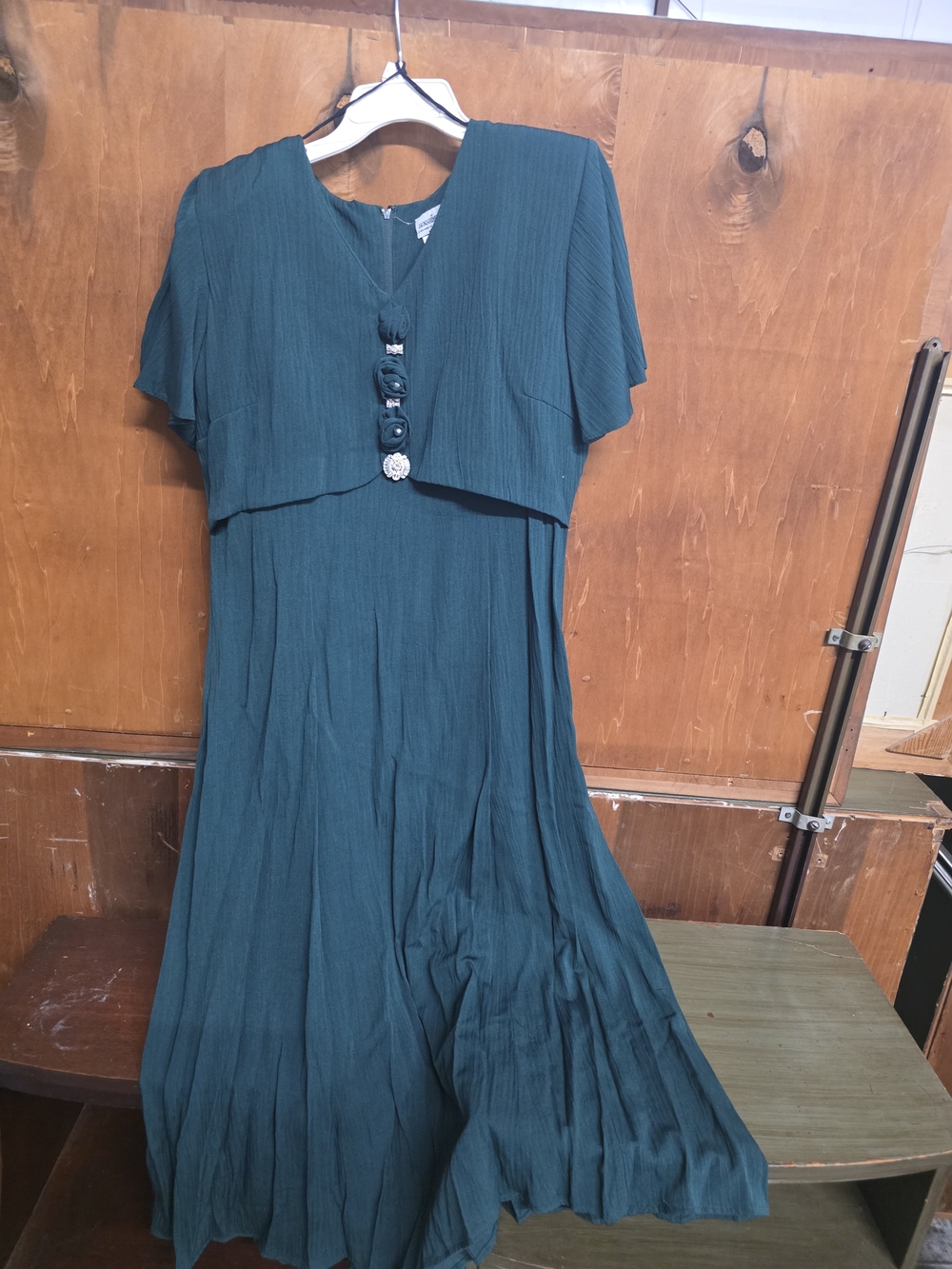 ​Vintage Sunshine Starshine Dark Forest Green Rosette Midi Dress